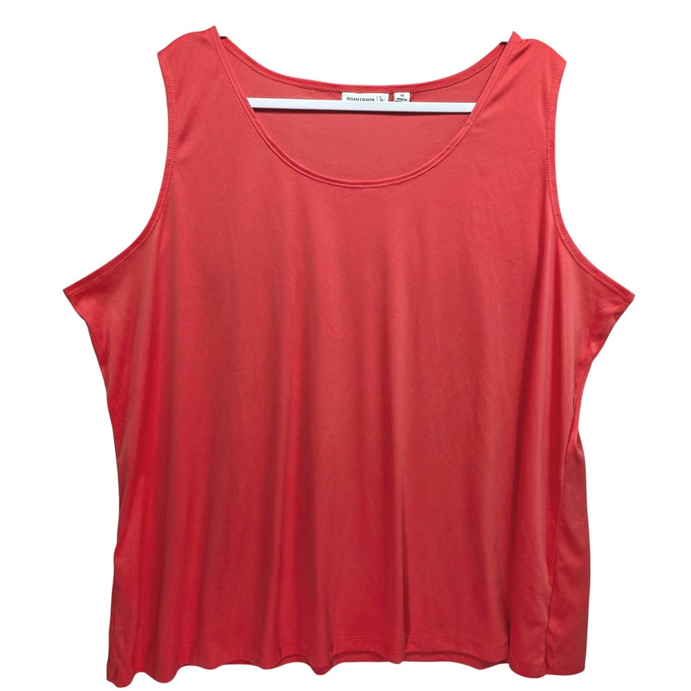 Susan Graver Liquid Knit‎ Tank Top Womens 3X Coral Pink Sleeveless Solid Mature